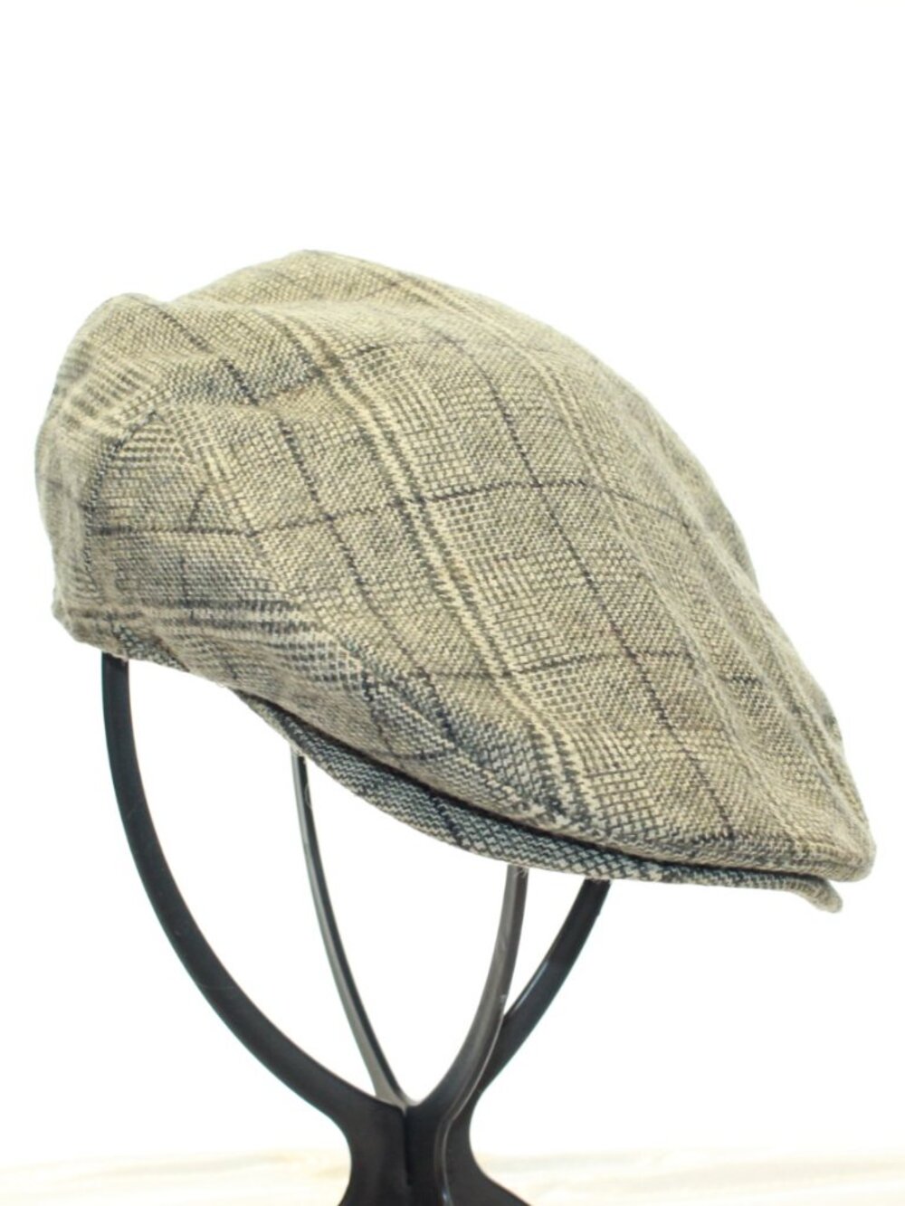 Broner Size M Beige Brown Plaid Tweed Wool Blend Quilt Lined Flat Cabbie Cap Hat
